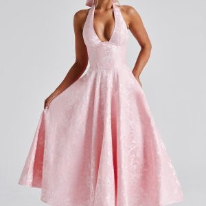 Nova Women's Halter Midi Dress For Wedding Guests